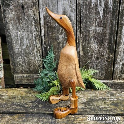 Wooden Duck in Boots - Natural 40cm