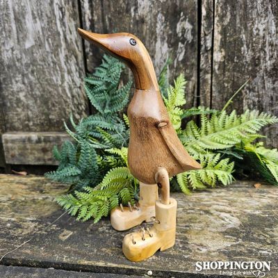 Wooden Duck in Boots - Natural 25cm