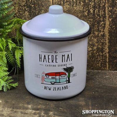 Moana Road Enamel Canister - Haere Mai