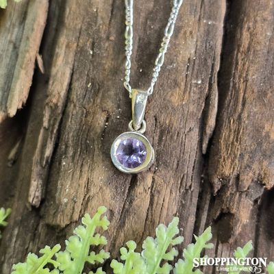 Sterling Silver Round Crystal Pendant - Amethyst