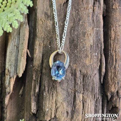 Sterling Silver Oval Crystal Pendant - Light Sapphire Blue