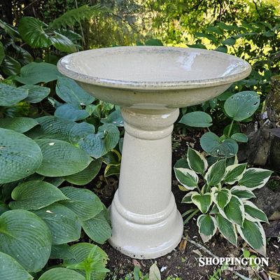 Ceramic Bird Bath - Cream Glazed