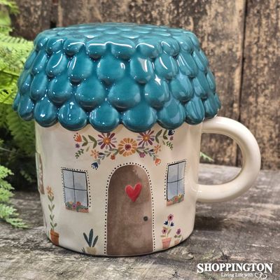 Ceramic Lidded Mug - Cup of Cozy Cottage