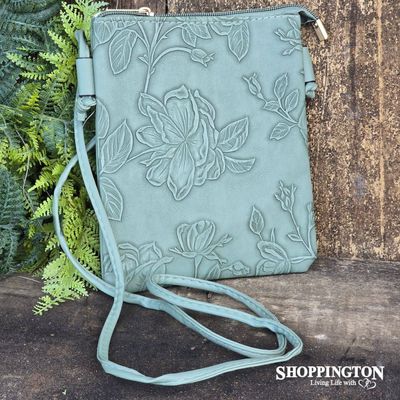 Handbag - Hibiscus Embossed Phone Bag / Moss