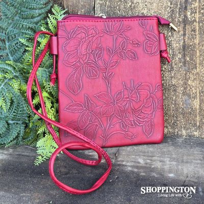 Handbag - Hibiscus Embossed Phone Bag / Burgundy