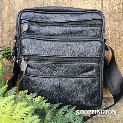 Unisex Black Leather Satchel