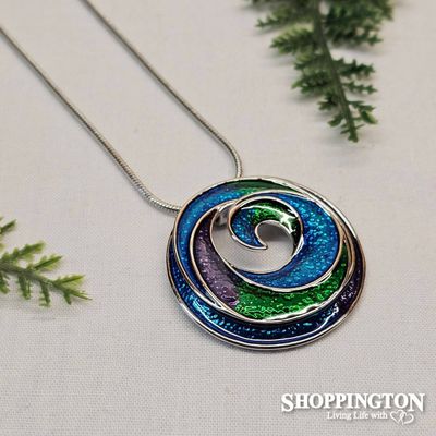 Necklace - Blue / Green Koru Disc