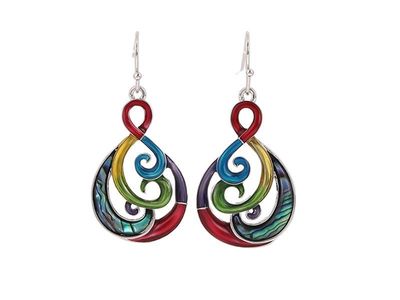 Earrings - Coloured Koru &amp; Paua