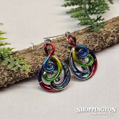 Earrings - Coloured Koru &amp; Paua