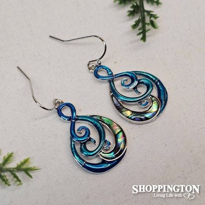 Earrings - Blue Koru &amp; Paua