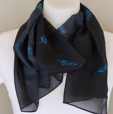 Scarf - Black Paua Print Fern