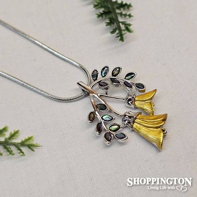 Necklace - Kowhai &amp; Paua Leaves