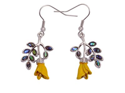 Earrings - Kowhai &amp; Paua Leaves