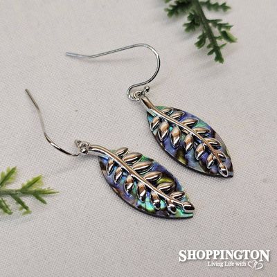 Earrings - Paua &amp; Silver Fern Paddle