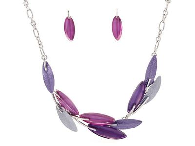 Necklace - Purple Leaves Necklace &amp; Earrings Set