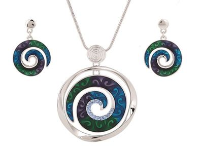 Necklace - Purple Blue Koru Necklace &amp; Earrings Set