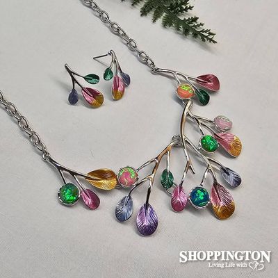 Necklace - Colourful Leave Necklace &amp; Earrings Set