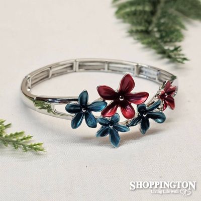 Bracelet - Navy &amp; Red Flowers