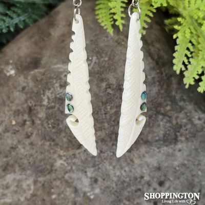 Bone Earrings - Carved Scalene Triangle with Paua