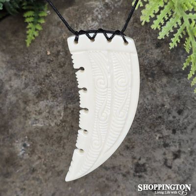 Bone Carving Flat Tusk Pendant