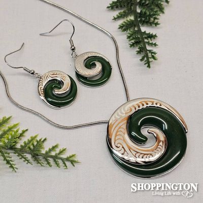 Necklace - Jade &amp; Laser Engraved Closed Koru