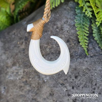 Bone Carved Hei Matau (Hook) Pendant