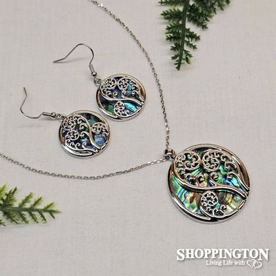 Necklace - Round Paua &amp; Frond Set