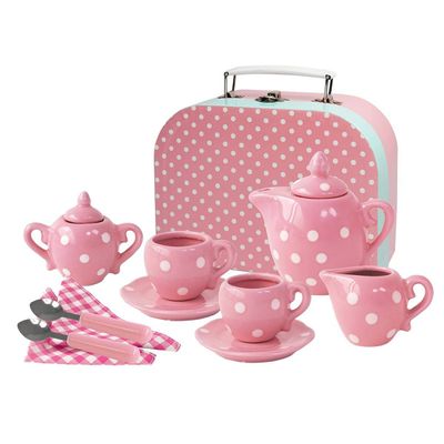 Pink Polka Dot Porcelain Tea Set