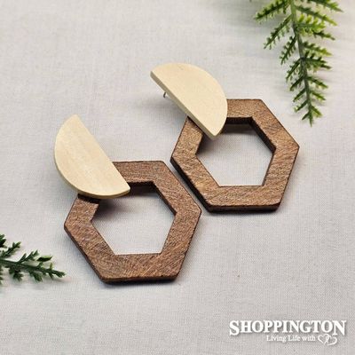 Earrings - KiKi Wooden Hexagon