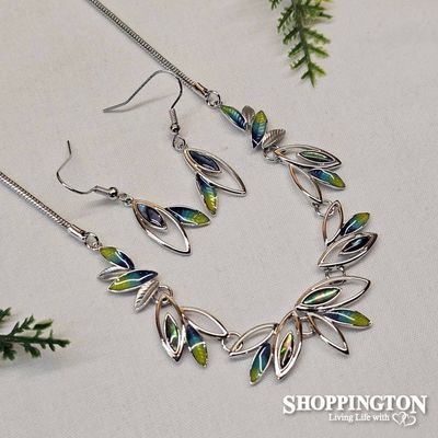 Necklace - Paua Leaves Necklace &amp; Earrings Set