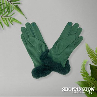 Gloves - Suede Fur Trim Olive