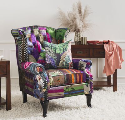Patchwork wingback armchair