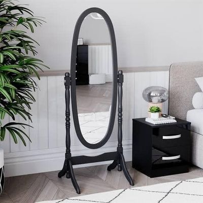 Distressed black oval free standing mirror