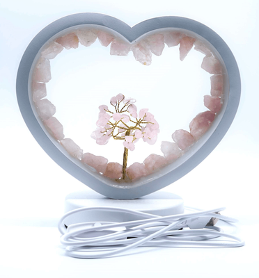 Rose Quartz LED USB Lamp with Gemstone Tree