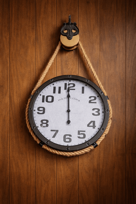 Clock with rope and pulley