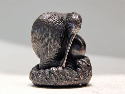 Mini &#039;Kiwi with Egg&#039; bronze sculpture by Doug Marsden