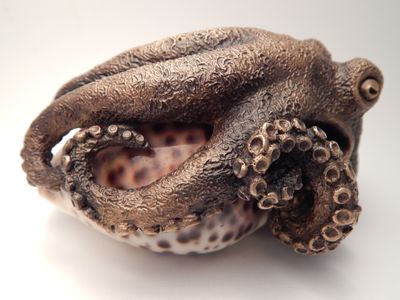 Ken Auton Bronze Octopus and Cowrie Shell sculpture
