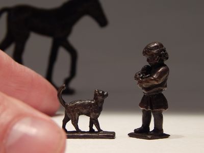 Aaron Brown &#039;Girl and Kitten&#039; bronze sculpture
