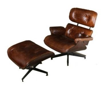 LEATHER CHAIR AND FOOT STOOL