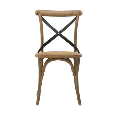 OAK AND RATTAN DINING CHAIR - METAL CROSSBACK