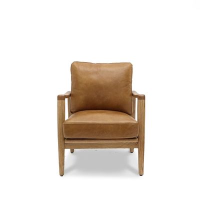 BUCKLE ARMCHAIR - TAN WITH NATURAL FRAME