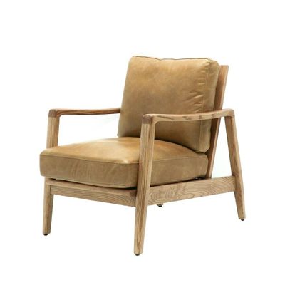 BUCKLE ARMCHAIR - TAN WITH NATURAL FRAME