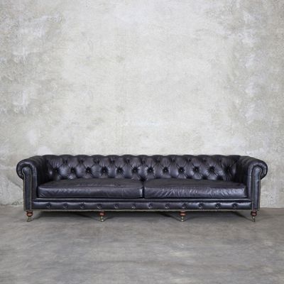 OXFORD CHESTERFIELD SOFA 4 SEATER - AGED BLACK