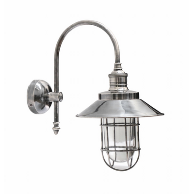 BRUSHED PEWTER STYLE CAGE WALL LAMP WITH SHADE