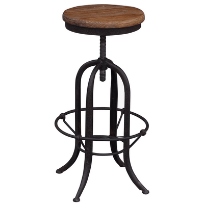 RUSTIC IRON AND ELM BAR STOOL
