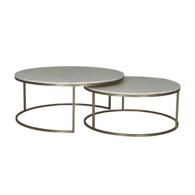 ELLE ROUND MARBLE NEST COFFEE TABLES - GOLD / WHITE