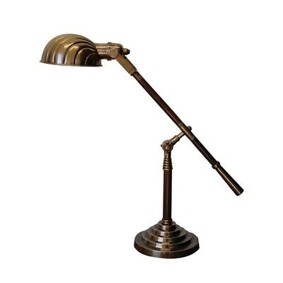 ADJUSTABLE BRASS DESK LAMP WITH WOODEN DETAIL