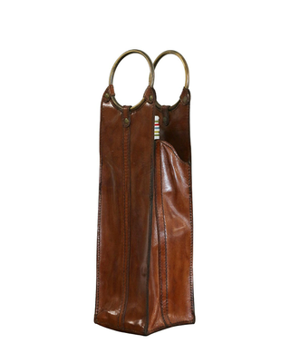 RITZ LEATHER WINE BOTTLE CARRIER WITH BRASS HANDLES
