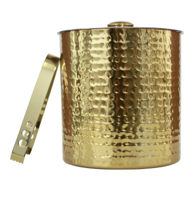 HAMMERED ICE BUCKET WITH TONGS - GOLD