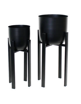 SLOANE PLANTER WITH STAND -  SET OF TWO -BLACK